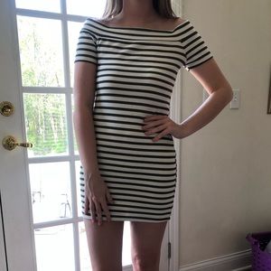 Zara l Striped Off Shoulder Mini Dress
